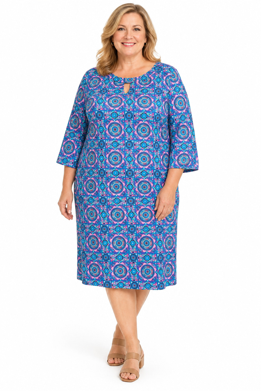 Y2K Erma's Closet Womens Dress Size XXL Medallion Geometric Retro Cottagecore